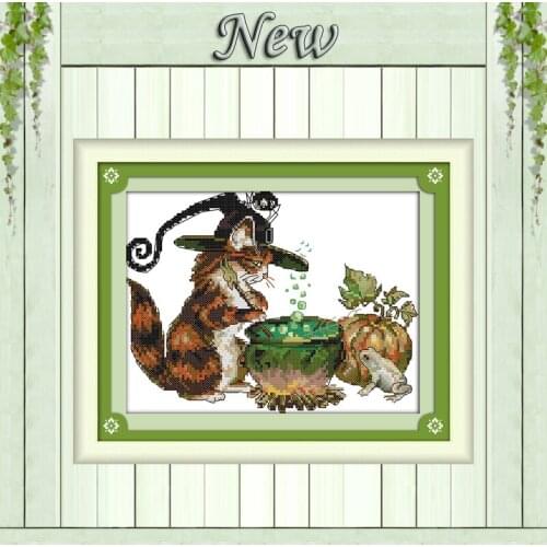 Halloween cat animal diy painting counted print on canvas DMC 14CT 11CT DMC Cross Stitch chinese Embroidery kits Needlework Sets