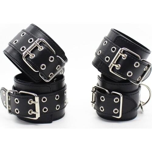 Fetish Bondage Restraints Kit Black PU Leather Hand Cuffs & Ankle Cuffs BDSM Sex Products Toys For Couples Handcuffs Anklecuffs