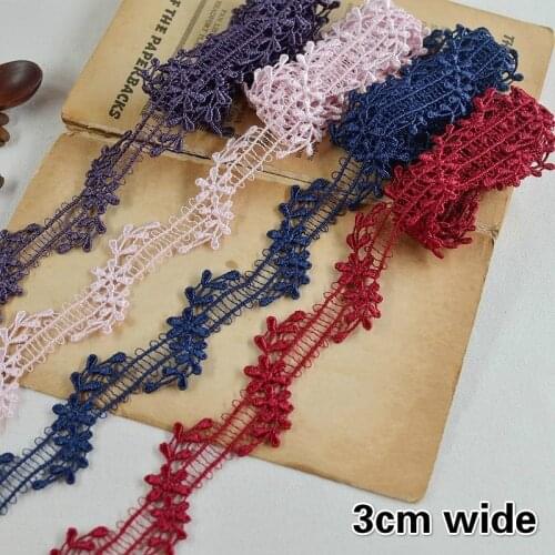 3cm Wide Delicate Flower Water Soluble Embroidery Color Lace Ribbon DIY Ladies Children Clothes Hat Bag Straps Striped Trim