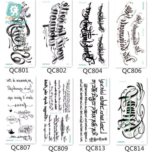 New 2020 Long Lasting Tattoo Stickers Arabic Style Black Letter English Body Art Water Transfer Fake Arm Tattoo Waterproof Taty