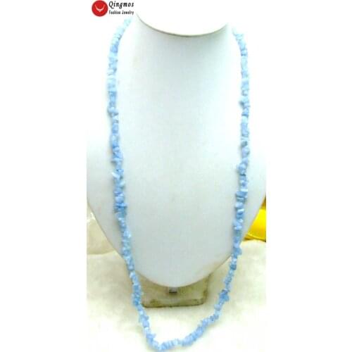 Qingmos 32" Natural Aquamarines Necklace for Women with 7-8mm Blue Baroque Aquamarines Long Necklace for Women Jewelry Nec5681