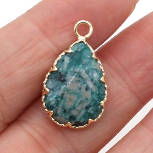 Natural Stone Blue Crazy Agate Pendant Retro Drop-Shaped Single-Hole Charm for Jewelry Making DIY Necklace Accessories 14x23mm