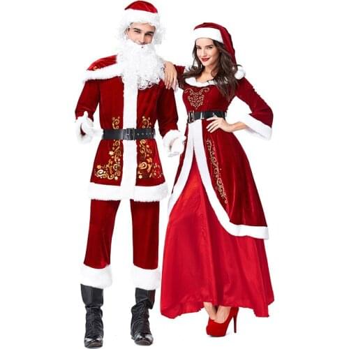 Corzzet Santa Claus And Sexy Girls Costume For Men Women Cosplay Full Sets Red Adult Burlesque Christmas Clothing