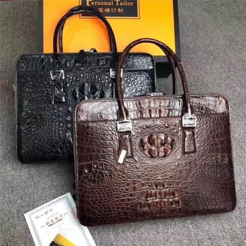 Business Style Genuine Crocodile Skin Zipper Closure Mens Laptop Briefcase Exotic Alligator Leather Male Large Working Handbag