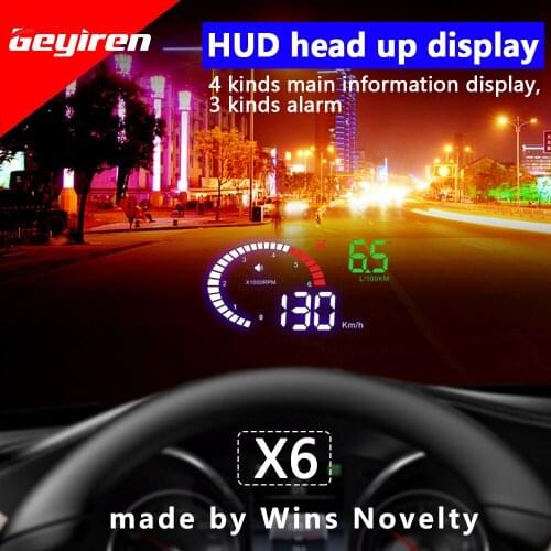 GEYIREN HUD X6 OBD22 Head Up Display 3 Inch Overspeed Warning LED Windshield Projector System Electronic Car Accessories