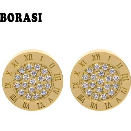 Round Shine AAA Zirconia Earrings For Women Fashion Jewelry Stainless Steel 10MM Diameter Stud Earrings Men brincos Boy Girls