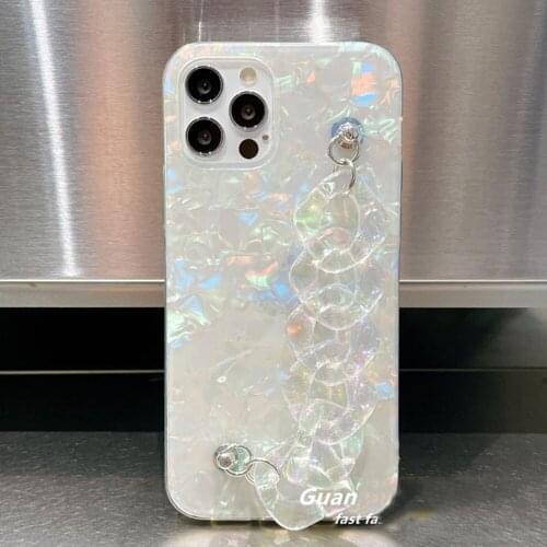 Laser Shell Pattern Crystal Wrist Chain Phone Case For IPhone 12 Plus 11 Pro Max XR X XS Max Shockproof Soft IMD Silicone Cover