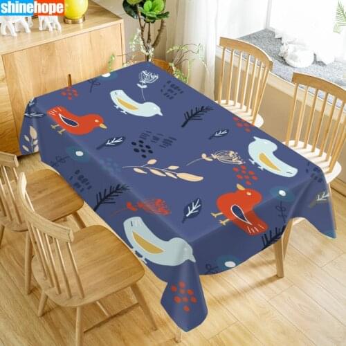 Bird Art Tablecloth Waterproof Fabric Rectangular Dust-proof Table Cover For Party Home Decor TV Covers