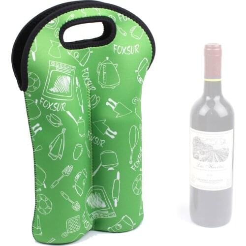2-Bottle Wine Carrier Tote Bag Two Bottle Insulated Neoprene Wine/Water Bottle Holder for Travel with Secure Carry Handle