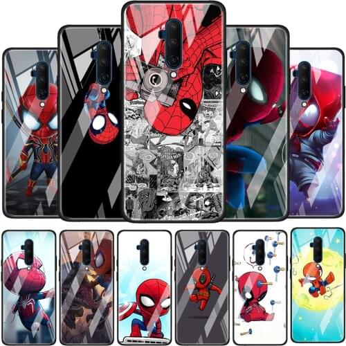 Marvel Cute Spider Man Tempered Glass Cover For OnePlus Z 7 8 9 7T 8T 9R Nord 5G Pro Silicone Phone Case Coque