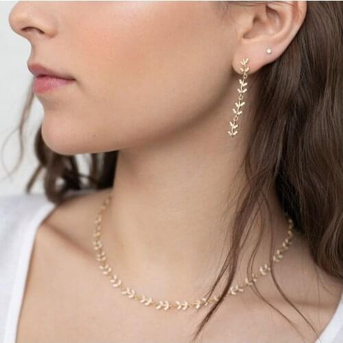 2021 Spring New Fashion Women Jewelry Long Tassel Leaf Leaves Dangle Drop Earring Pave 5A CZ