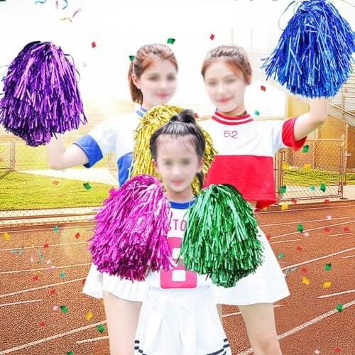 1PC Cheer Dance Pom Poms Cheerleading Flower Ball for Sport Competition Football Basketball Match Handle Metallic Streamer
