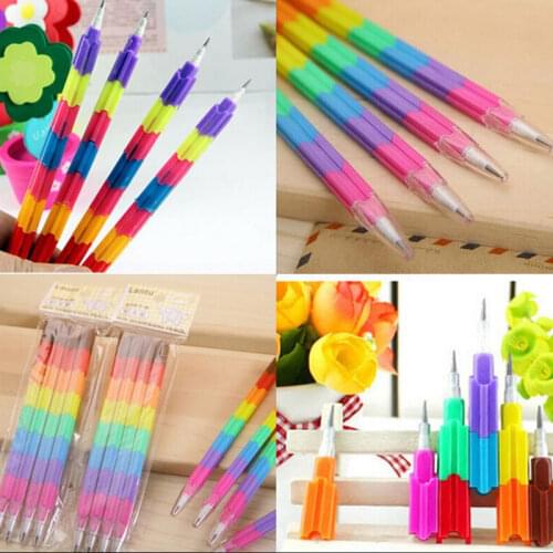 4Pcs/lot Building Blocks Kids Pencil Toys School Birthday Gift Multifunctional Colorful Stacker Swap Non-sharpening Pencils
