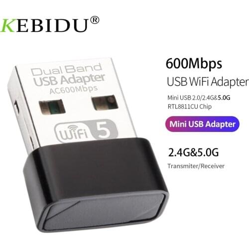 600Mbps Mini USB Wireless 2.4G 5G Wifi Adapter High Speed Network Card RTL8811 Dual Band 802.11 AC Antenna For Laptop Desktop