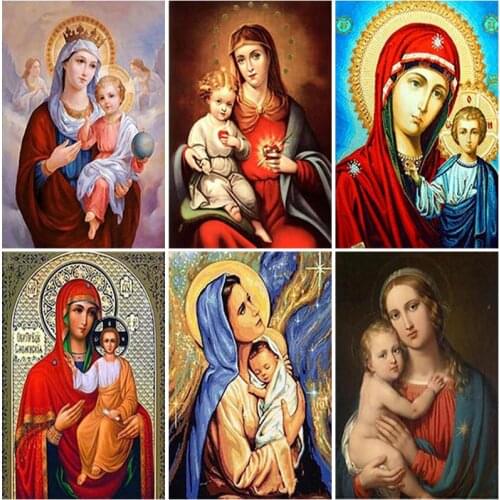 5D Diamond Mosaic Full Square Round Drill Icon Religion Diamond Painting Virgin Mary Rhinestone Embroidery Diamonds Home Decor