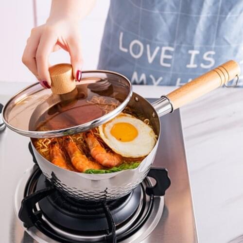 304 Stainless Steel Snow Pan Non-stick Japanese 20cm Single Handle Cooking Noodles Milk Pot Household Kitchen Supplies Cookware