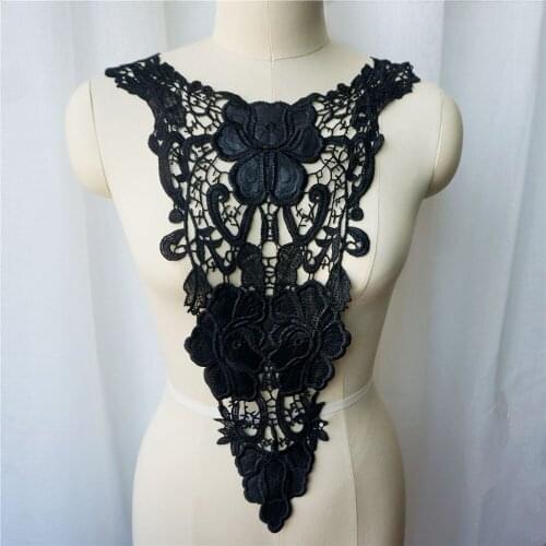 Black Fabric Appliques Gothic Rock Embroidered Gown Grid Collar Sew On Patches For Wedding Decoration Dress DIY