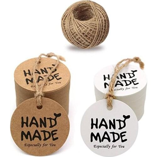 Custom paper tag 100pcs brown/white round HANDMADE tags wedding party decoration tags Packaging Hang paper Tags stationery tags