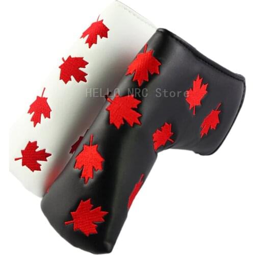 Golf Club Headcover 1Pcs Blade Putter Cover Maple Leaf Printing Black White PU Leather
