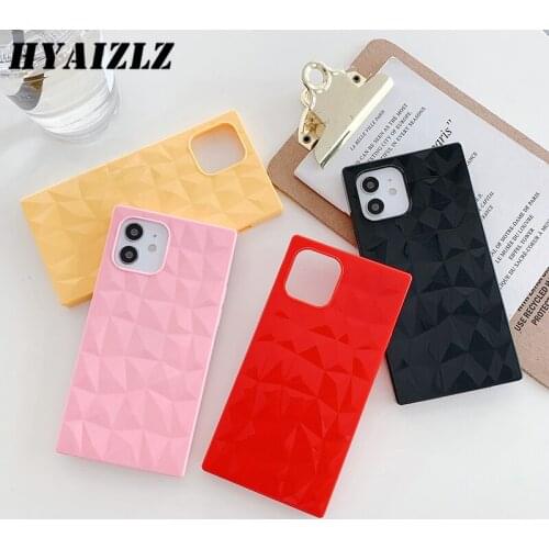 Phone Case for iPhone 12 Mini 11 Pro Max XR XS SE 2020 X 7 8 6 Plus Soft TPU Shockproof Square Diamond Pattern Luruxy Back Cover