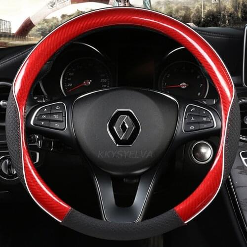 38CM for Renault Scenic 1 2 3 4 Grand Scenic Megane Car Steering Wheel Cover Microfiber Leather + Carbon Fiber Auto Accessories