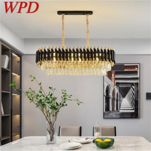 WPD Black Chandelier Fixtures Postmodern Luxury Crystal Rectangle Pendant Lamp Light Home LED for Living Dining Room