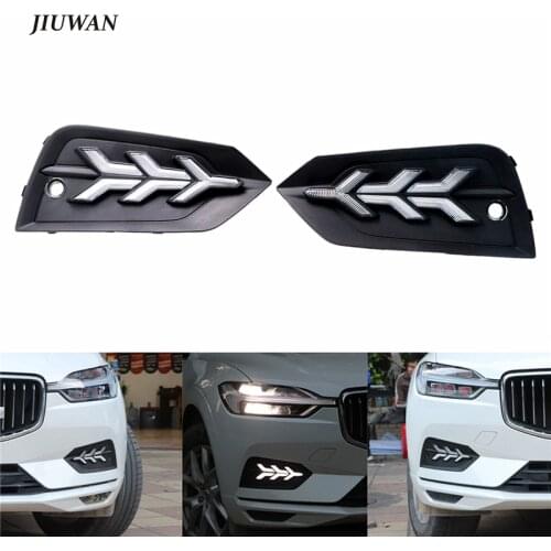 1 Pair Dynamic Daytime Running Light Warning Turn Signal Fog Lamp Yellow White LED Switchback For Volvo XC60 2018 2019