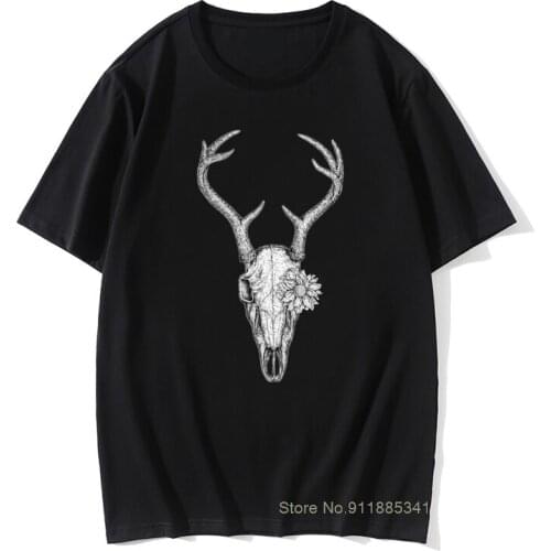Big Discount Mens T Shirt Deer Skull Flower Short Sleeve Camisa Tshirts Summer Fall Top Quality Christmas Xmas T-Shirts For BF