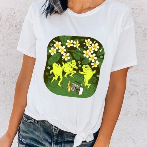 Women T shirts Graphic Frog Print Cute Cartoon Tee Tshirt femme Aesthetic White T Shirt Harajuku Casual Summer Ladies Tee Tops