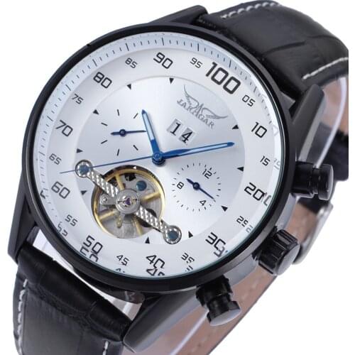 Jaragar Brand Racing Series White Dial Complete Calendar Luminous Hands Mens Automatic Watch Toubillion Design Relojes Masculino