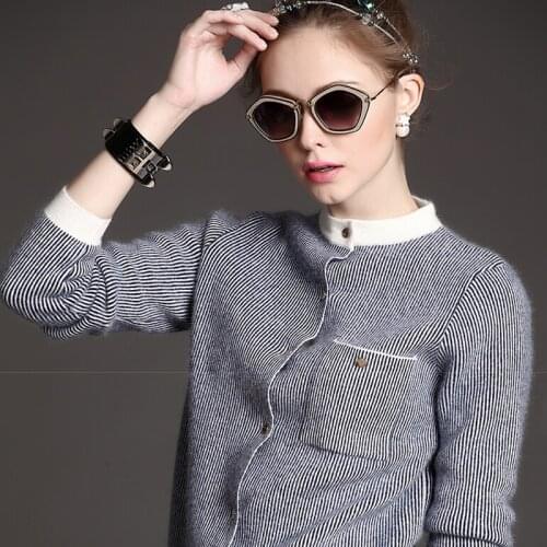 Long Sleeve Cardigans Sweaters Women 2018 Spring Autumn New Cashmere Wool Baseball Cardigans O-Neck Strped Sweaters Knitted Coat