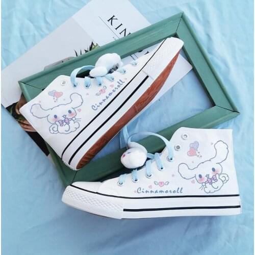 Japanese Cartoon Laurel Dog Canvas Shoes Girl Student Vulcanize Shoes Unisex High Top Casual Shoes Women Sneakers Big Size 35-44