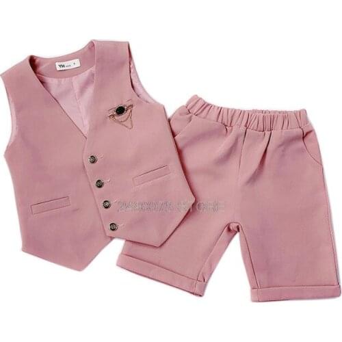 School Boys Formal Graduation Suit Vest +Shorts 2Pcs Kids Wedding Clothing Set Children Piano Prom Dance Performance Costume