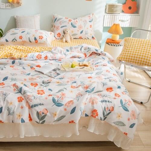 Summer Soft Breathable 100% Cotton Quilt Princess Lace Comforter Flowers Print throw Duvet Washed Cotton Throw Blanket Bedding