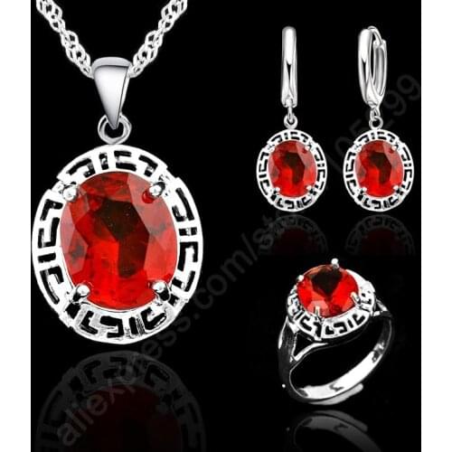 Hot!! Elegant 925 Sterling Silver Pendant Necklace Lever Back Earring Ring Engagement Wedding Woman Jewelry Set For Bridal