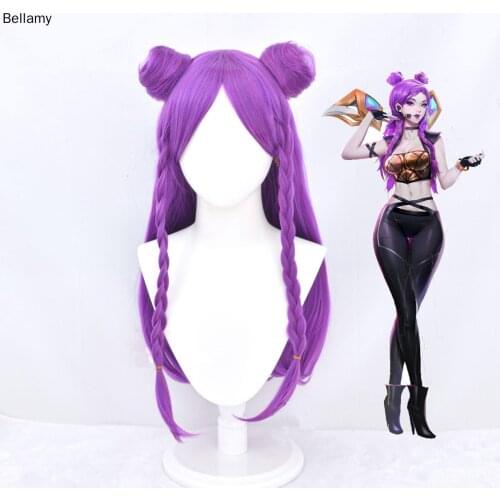 Game League ofLegends Kaisa KDA LOL Cosplay hairwearPurple Cosplay Wig +Wig Cap