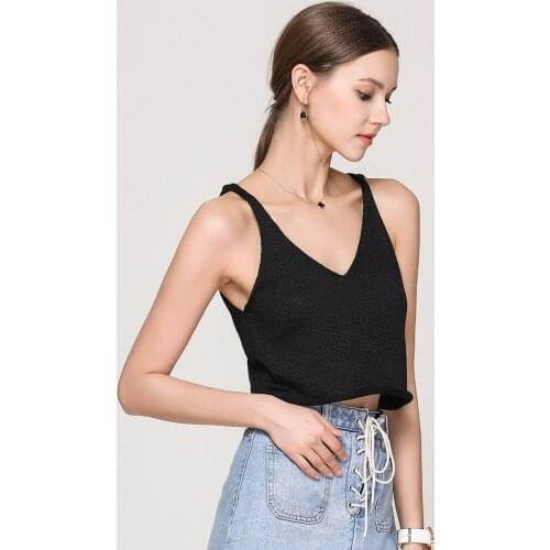 Fashion Women Tank Top Sexy Streetwear V Neck Sleeveless Solid Color Rib Knit Loose Camisole Multiple Colors Available