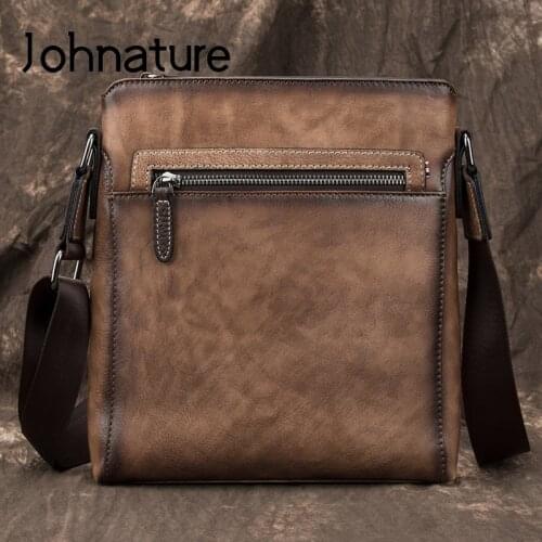 Johnature Retro Genuine Leather Men Messenger Bag 2021 New Casual Soft Cowhide Large Capacity Mens Shoulder & Crossbody Bags