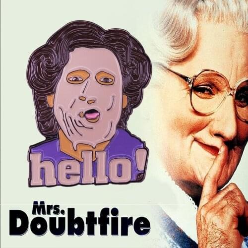 Robin Williams Mrs. Doubtfire with her nightly meringue face Soft Enamel Pin perfect for any popular culture fanatic