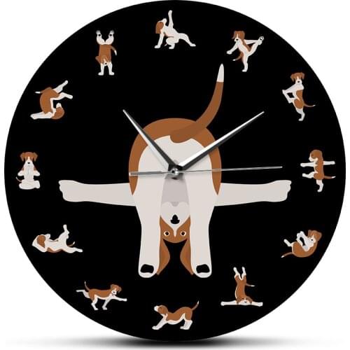 Animals Humor Yoga Dogs Printed Silent Wall Clock Dogs in Yoga Poses Home Decor Puppy Dog Lifestyle Fitness Joy Comic Wall Clock