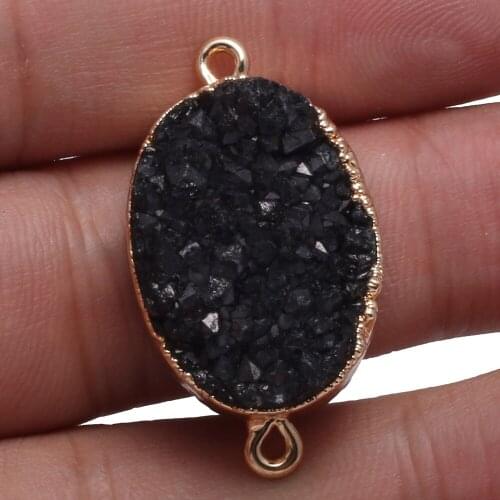 Natural Black Crystal Agate Necklace Pendant Connector Egg Shape Connector for Jewelry Making DIY Necklace Size 28x45mm