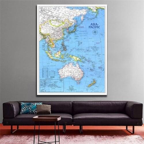 100x150cm World Map Poster Non-woven Spray Painting Map of Asia Pacific Supplement In November 1989 for Living Room Wall Decor