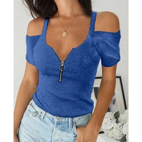2021 New Fashion Solid Color Casual Summer Top Plus Size Short-Sleeved Zipper Short T-Shirt Female Clothing Tops Oversized Shirt