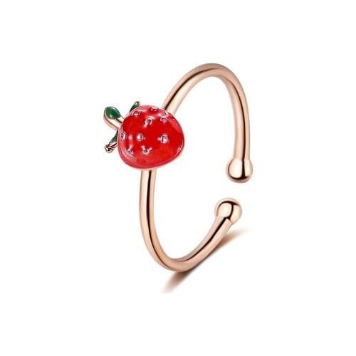 New fashionSweet girl strawberry opening adjustable ring For Women girl Accessories jewelry wholesale