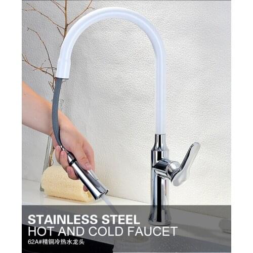 New arrival German technology top high quality brass chrome and white single lever hot and cold pull out sink faucet kitchen tap