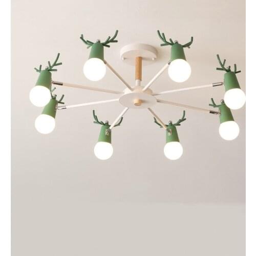 New Modern Wood LED Chandelier Lighting For Living Room Horn Deer Hanging Lamp For Restaurant Bedroom Light Fixtures