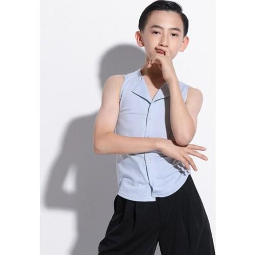 Latin Dance Clothes Boy 2021 Summer Sleeveless Black Dance Top Latin Dancewear G5056