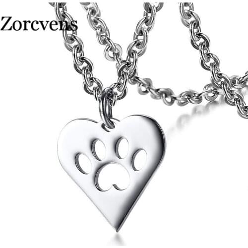 Modyle Cute Paw Heart Charm Necklace for Women Girl Stainless Steel Pet Paw Print Female Necklace Christmas Gift Jewelry