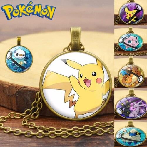 Pokemon Pikachu Time Gemstone Glass Pendant Necklace Cartoon Anime Character Cute Style Jewelry Chain Necklace Birthday Gift