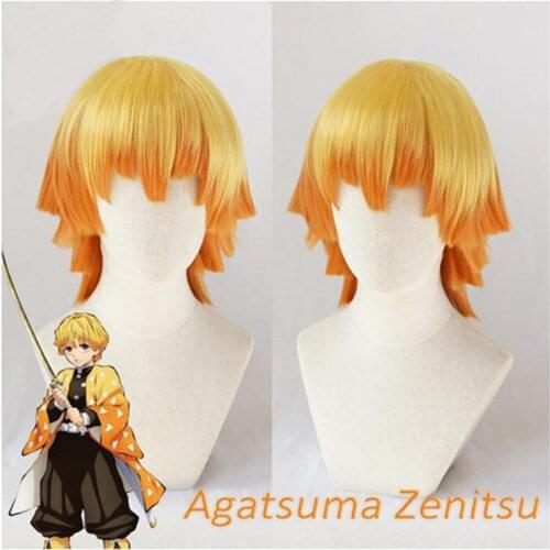 Agatsuma Zenitsu Wig Kimetsu no Yaiba Demon Slayer Cosplay Yellow Synthetic Heat Resistant Hair Agatsuma Zenitsu Cosplay